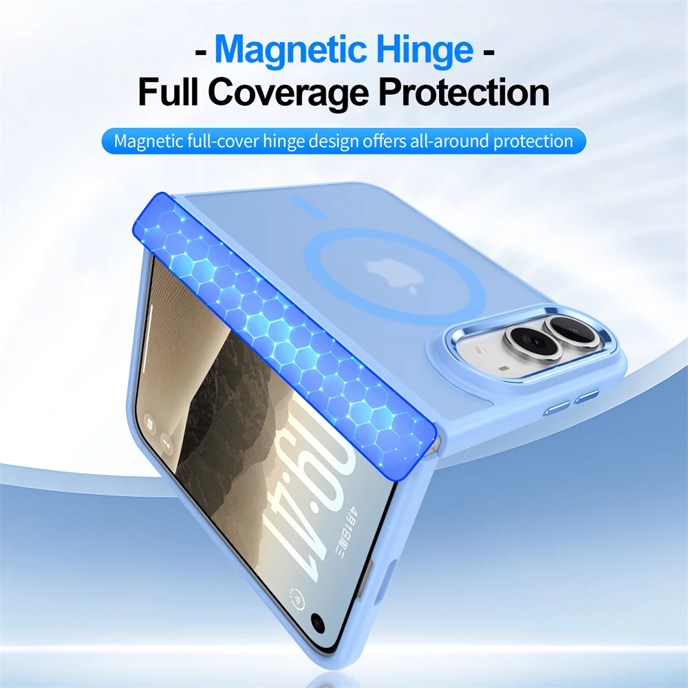 Luxury Matte Magnetic Charge Phone Case For iPhone Duo For Magsafe Skin Feel Translucent Shockproof Fold Cover Funda