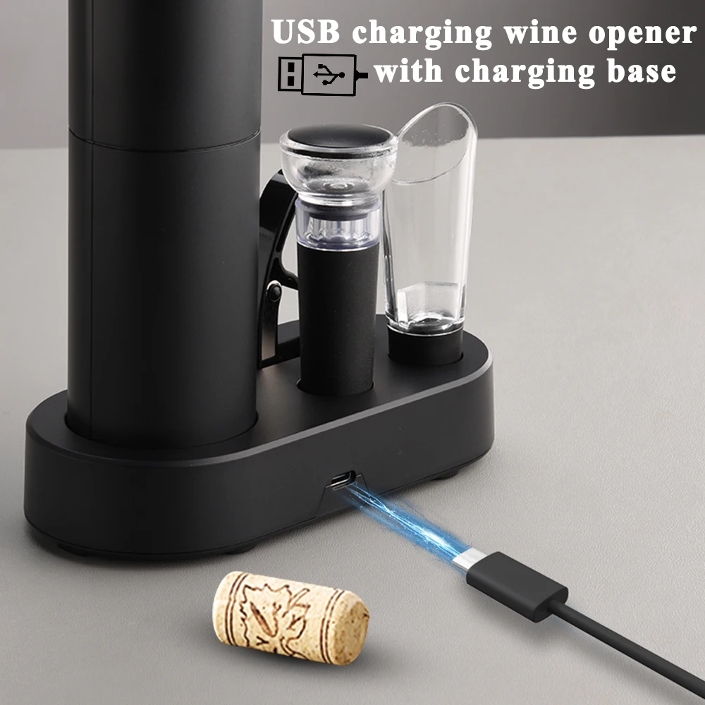 Electric Wine Bottle Opener Rechargeable Red Wine Corkscrew with Charging Base or Battery Powerd Wine Opener Kitchen Gadgets