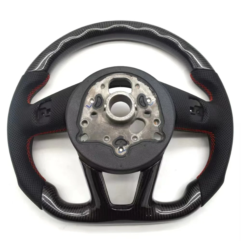 Customizable Carbon Fiber Flat Sports Steering Wheel Flat Bottom Red Ring Stitching with 12’o clock ring for Audi S3 S4 S5 B9