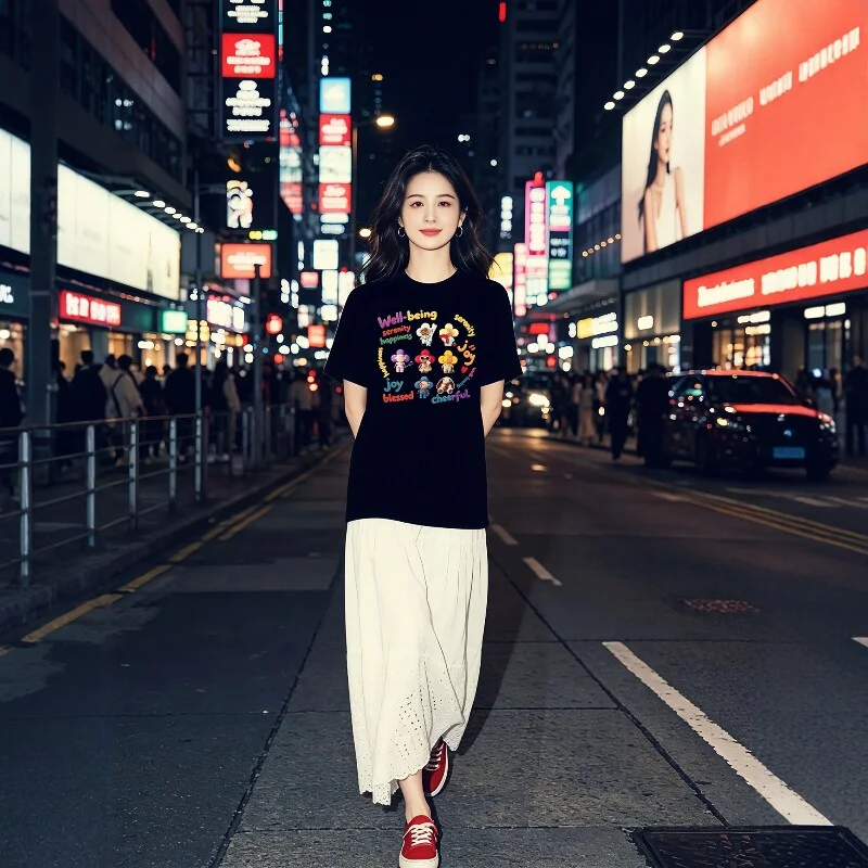 Chunyu Yinjia Original Designer T-Shirt - American Style Dopamine Doll Print, Sweet & Cool European Fashion Short Sleeve Top for