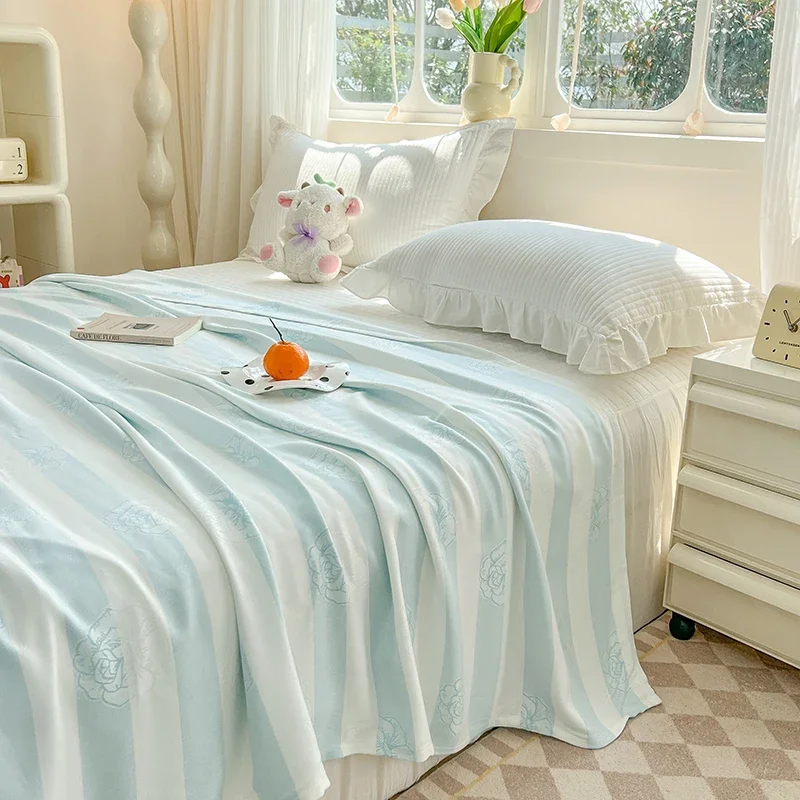 New 100% Bamboo Fiber Cooling Blanket Natural Plant Striped Summer Blankets Jacquard Lightweight Breathable Duvet Thin Quilt