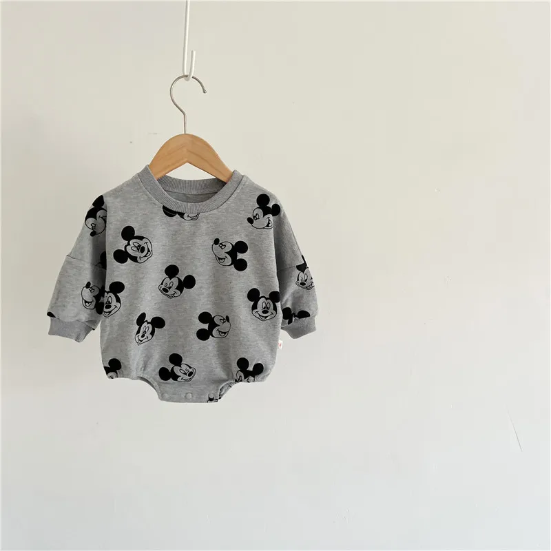 Mickey Long sleeve gray Baby Romper Autumn Clothing Infant Bodysuits Cotton  Newborn Boy Girl Climbing Clothes