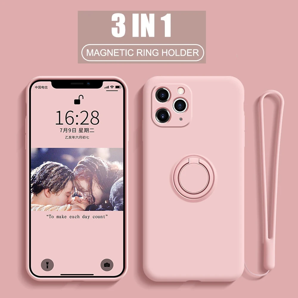 Original Silicone Magnetic Ring Holder Phone Cover For iPhone 11 12 13 Pro XS Max XR XS X 8 7 6s Plus Stand Finger Bracket Case