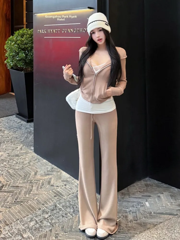 Korean Style Casual Set New Autumn Long Sleeve Hoodie Jacket Top Letter Strap Vest Long Pants Women's Fashion Set Three-Piece...