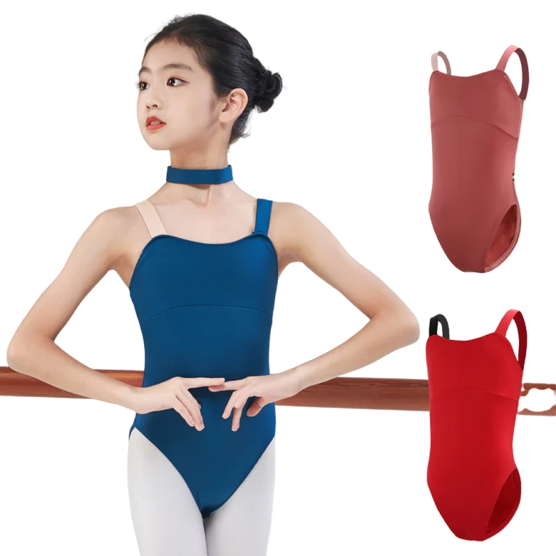 Girl Ballet Leotard With Necklace Camisole Tank Top Gymnastic Talent Show Stage Costume Toddler Dance Outfit Team Basic Summer