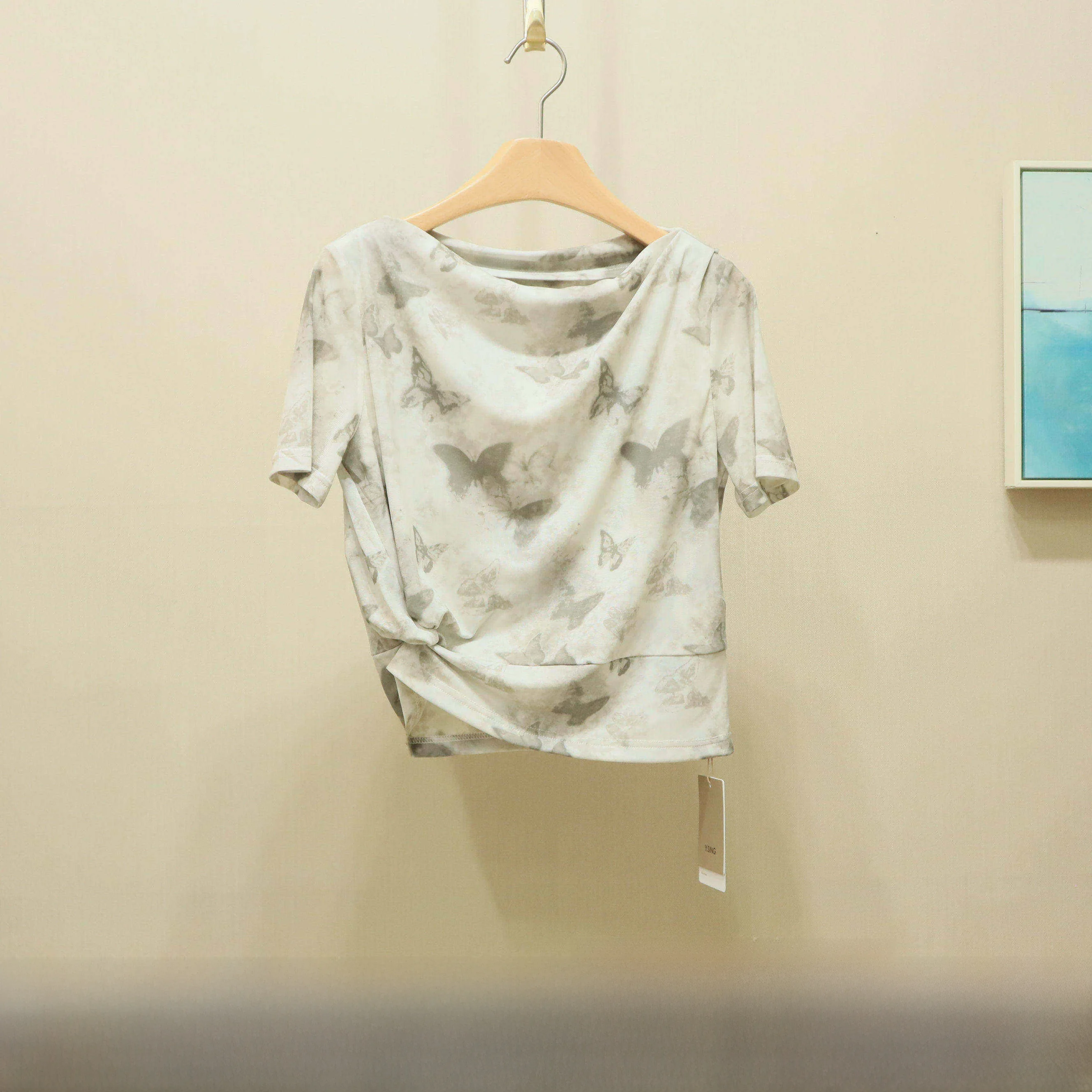 

Summer New Design Printed Top Women's irt Slim Fit ort Sve Regular Length One-oulder Polyester Spandex Blend Commute...