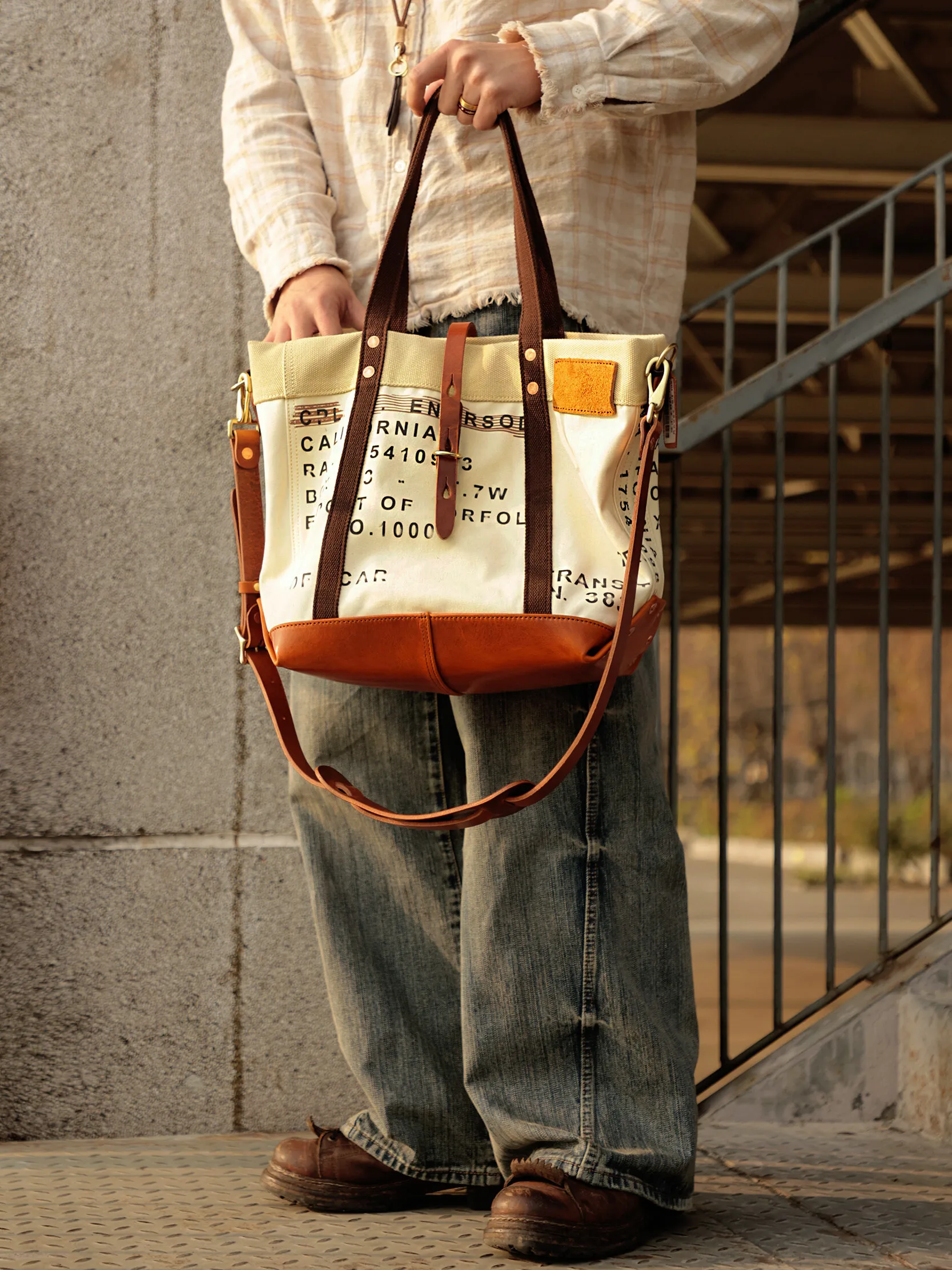 Fashion vintage high-quality canvas leather men large-capacity tote bag handmade multi-functional handbag shoulder crossbody bag
