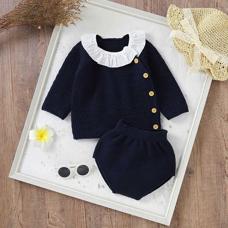 Sets Winter Casual Long Sleeve Knit Sweaters Shirts+Bottoms Newborn Infant 2pcs Outfit 0-18m Children Costume Baby Girls Clothes