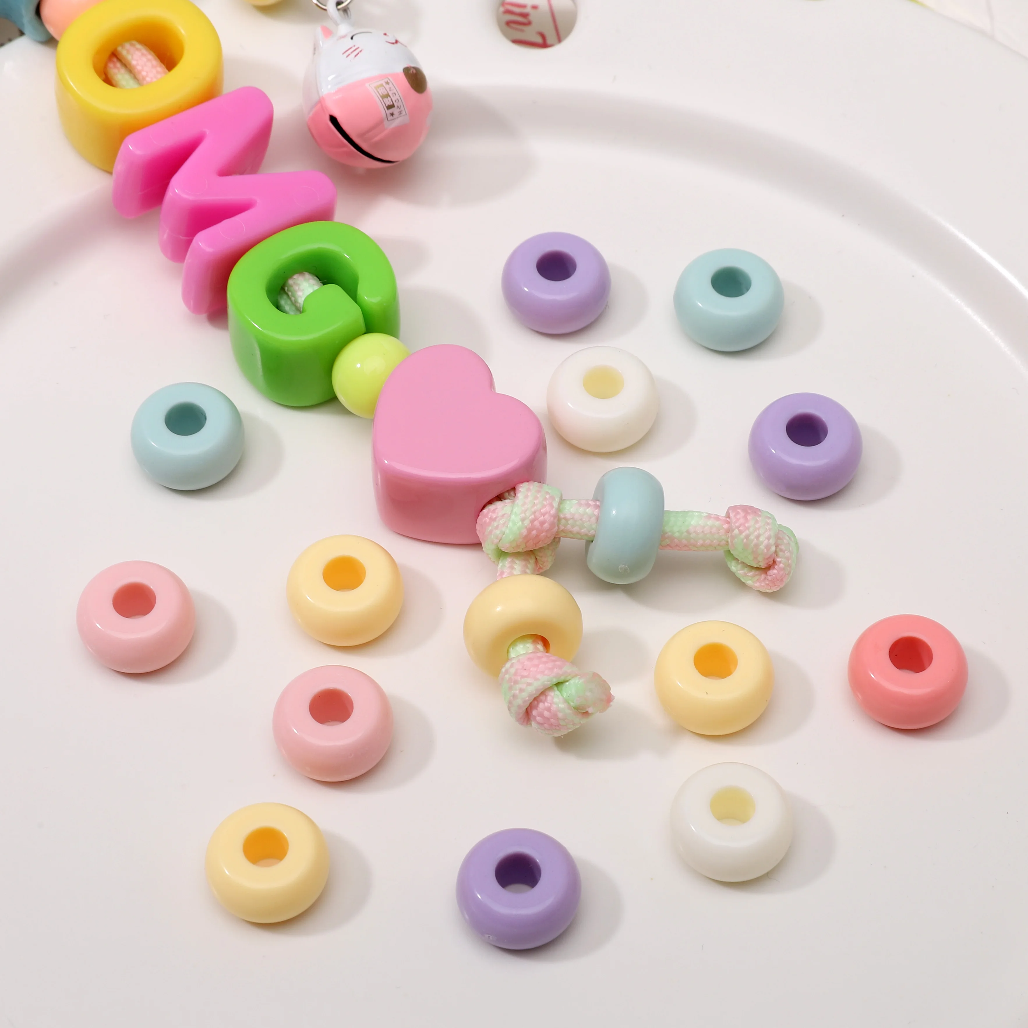 58-290Pcs 13x7mm Acrylic Large Hole Cream Color Flat Round Beads Spacer Beads For Jewelry Making DIY Keychain Charms Accessories image 2