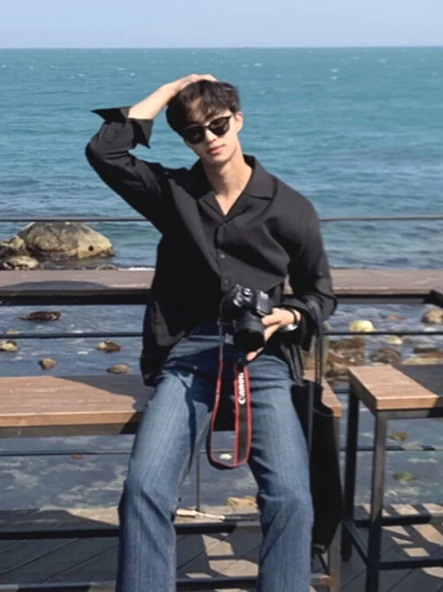 

Корейский модный мужской кардиган с кубинским воротником из ледяного шелка, тонкий, быстросохнущий, с длинными рукавами, для весны и осени