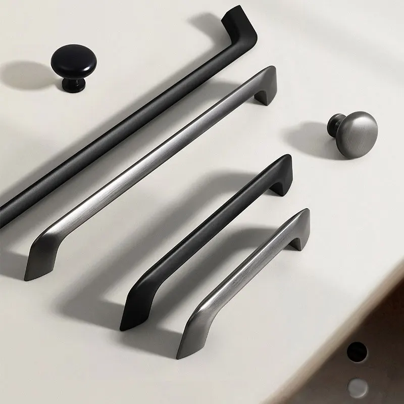 Modern Kitchen Cabinet Handles and Knobs Black/Gold/Silver/Gray Handle for Furniture Zinc Alloy Bedroom Wardrobe Closet Pulls
