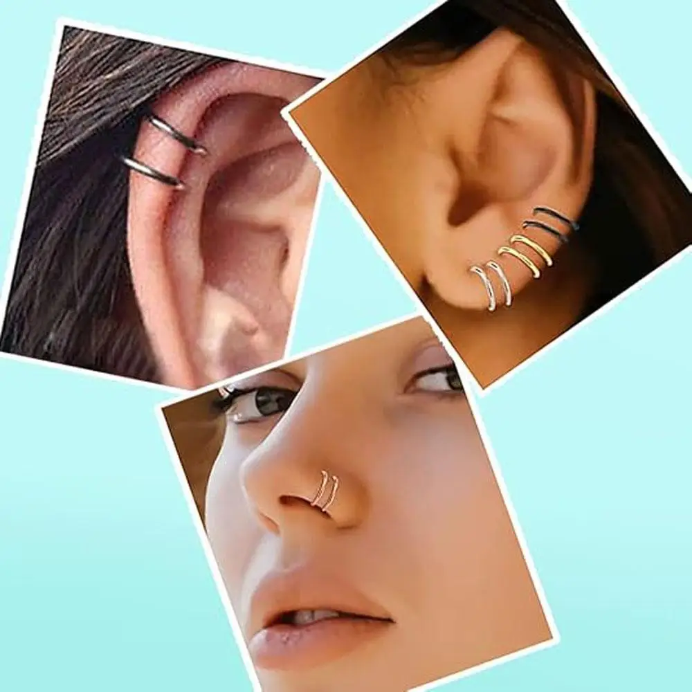 1-15Pcs Set Fake Nose Ring Hoop Magnetic Septum Stud Nose Cuffs Stainless Steel CZ Fake Septum Nose Piercing Faux Ear Lip Cuffs view 3