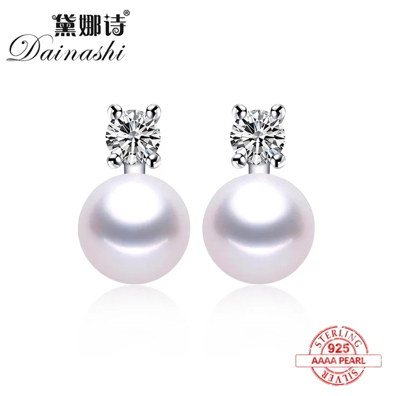 

Natural Freshwater Pearl Stud Earrings For Women Fashion Silver 925 Jewelry AAA Zircon Wedding Earrings