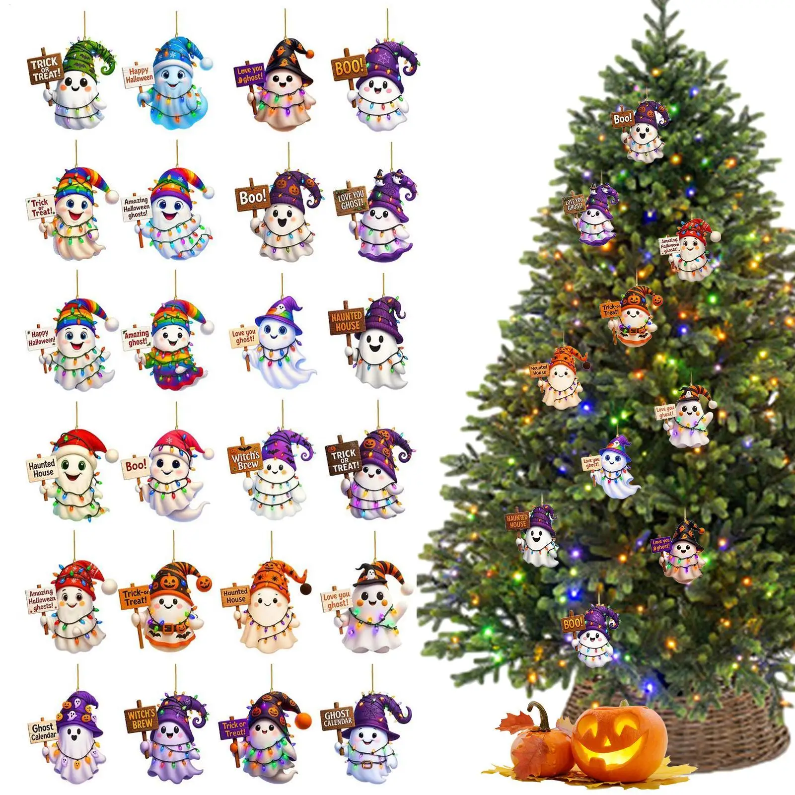 

Хэллоуин акриловый кулон календарь обратный отсчет до Хэллоуина 24-подвесной календарь-призрак сезонный реквизит для сцены акриловый 2D плоский для