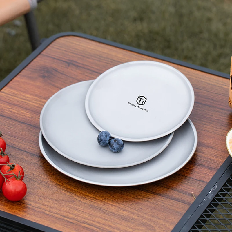 

Ultralight Titanium Camping Dinner Plate Durable Non-Toxic Outdoor Tableware for Backpacking Hiking Picnic Easy to Clean