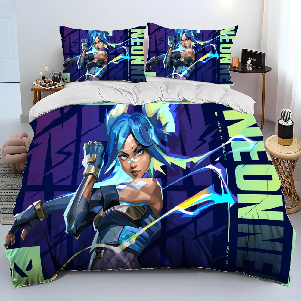 

3D VALORANT Game Gamer Cartoon Comforter Bedding Set,Duvet Cover Bed Set Quilt Cover Pillowcase,king Queen Size Bedding Set Kids