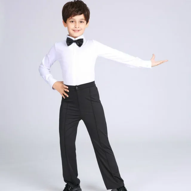 Novo menino conjuntos de traje de salão latino crianças camisa latina + calças terno rumba samba dancewear roupas de competição de dança latina