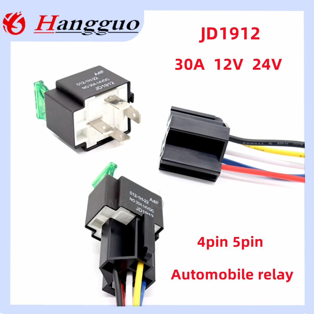 1PCS Original JD1912 JD1914 30A 12V 24V 4pin 5Pin Car Relay With socket For modifying headlight air conditioning Relay