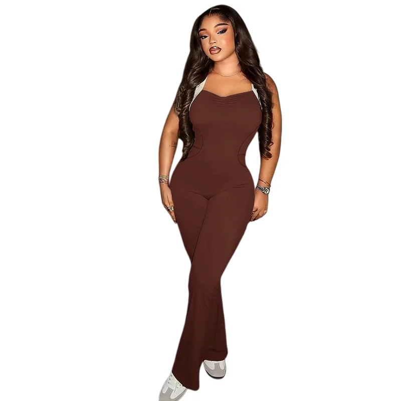 

Женские комбинезоны с цветными вставками, крестообразным вырезом на шее, без рукавов, с низкой талией и открытой спиной, сексуальные