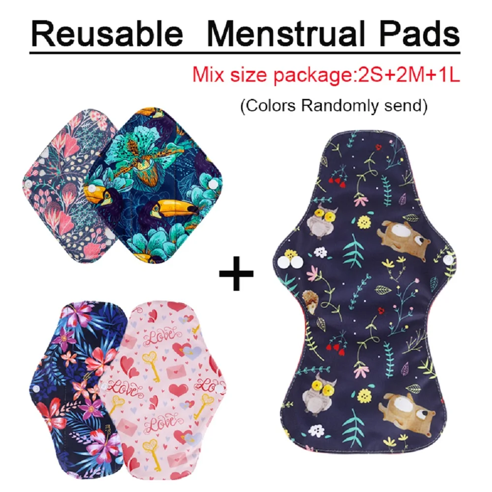 

5PCS Reusable Menstrual Pads Heavy Flow Women Menstrual Period Washable Sanitary Napkin Organic Bamboo Charcoal Cloth Pad S-M-XL