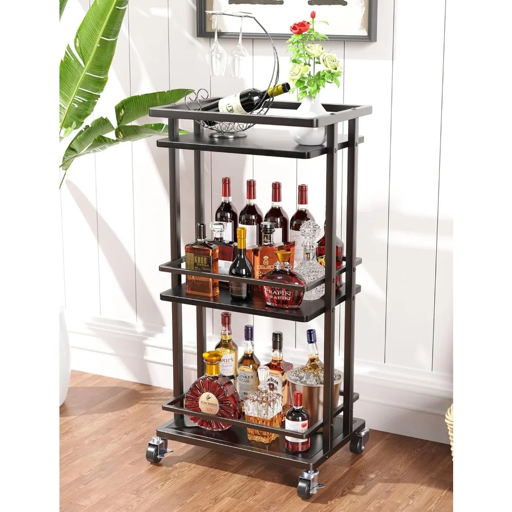 

3 Tier Bar Cart for Home, Rolling Mini Liquor Bar for Wine Beverage Dinner Party, Utility Kitchen Storage Island Serving Cart on