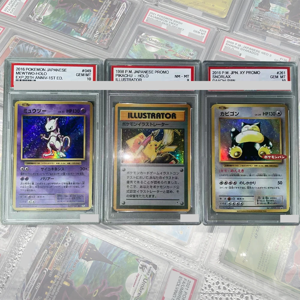 DIY Proxy PTCG Graded Collection Cards P.M. PROMO ILLUSTRATOR MEWTWO-HOLO SNORLAX NM-MT 8 Card Holographic Label Child Gifts