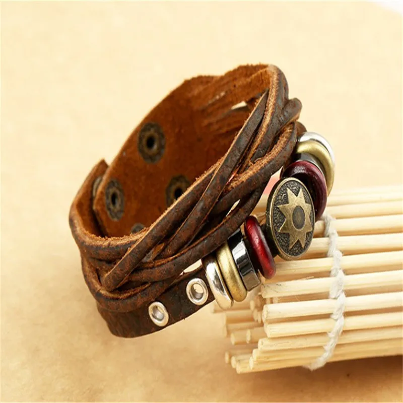 Retro style Punk Gothic Harajuku Rock and roll Simple Fashion Individuality Originality Leather Rivet Leather rope Bracelet