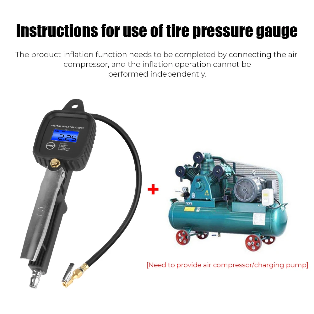 0-255Psi/18Bar Tester Car Inflator Tire Pressure Gauge Tyre Manometro Digital High-precision Motorcycle Inflation Gun With Hose