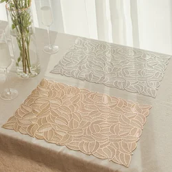 Hollow Placemat PVC Table Mat Heat Insulation Mat Hot Gold Leaf Square Western Placemat Durable Hotel Restaurant Placemat