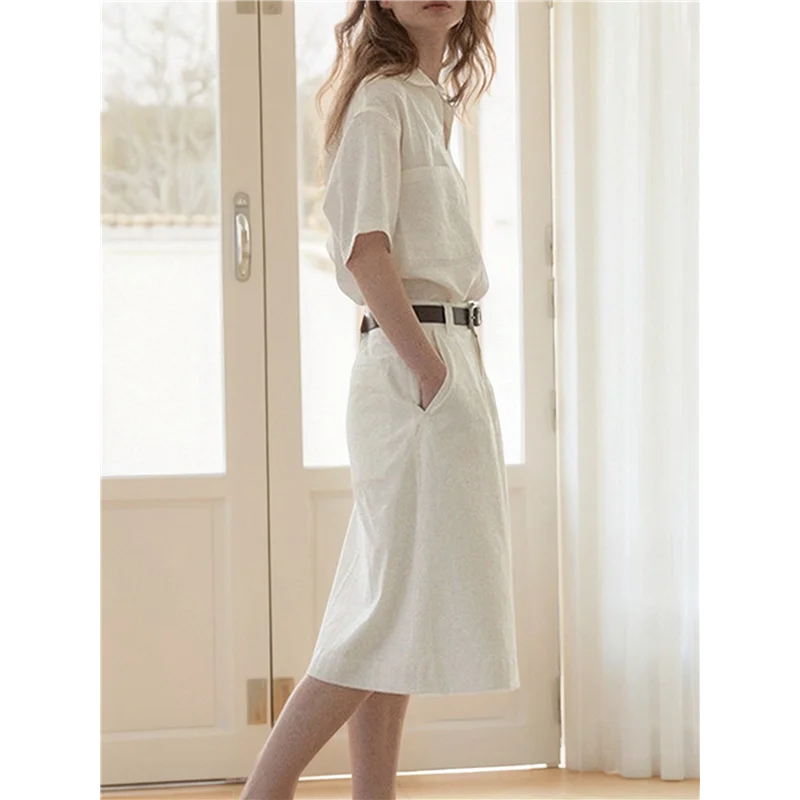 ASDS-Damskie koszule z dekoltem w szpic, krótki rękaw, codzienne topy, jednolita bluzka z kołnierzykiem, koszula z podwójnymi kieszeniami