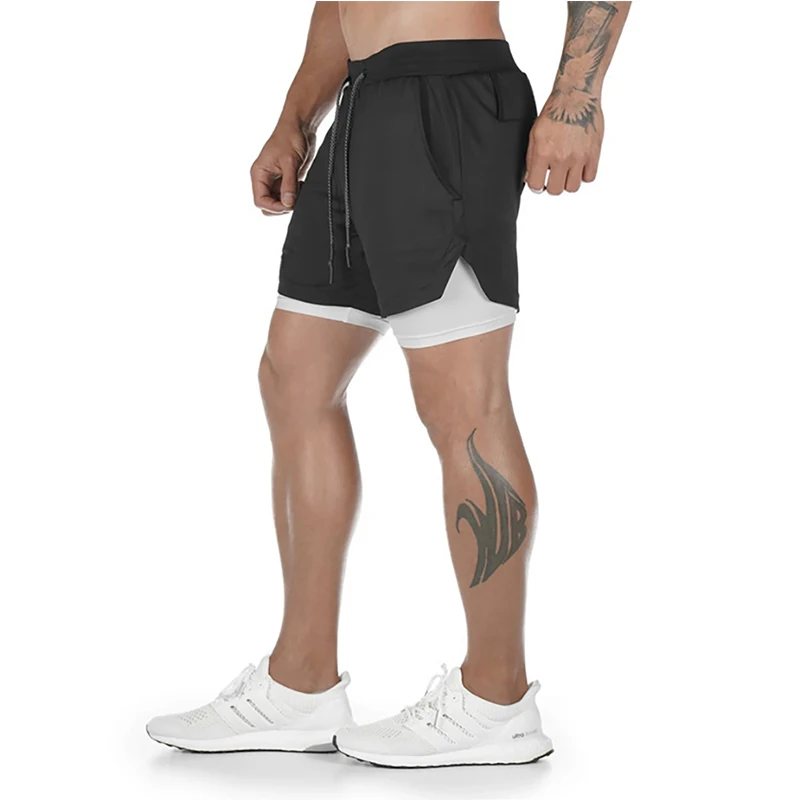Pantalones cortos 2 en 1 para hombre, Shorts atléticos con bolsillos, forro de compresión, secado rápido, elásticos, gráficos de Anime