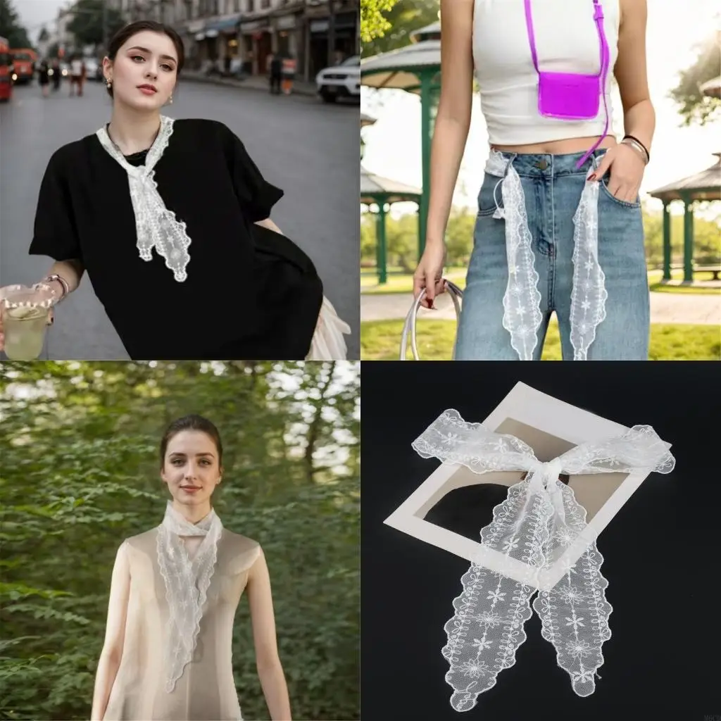 

M6CD Elegant Lace Scarf With Embroidery Pattern French Styles Shawl Wrap Lace Hairband For Daily Wear Spring Hair Accessory