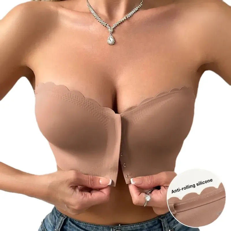Front button underwear bra no underwire smooth breathable comfortable solid color gathering no trace invisible image 5