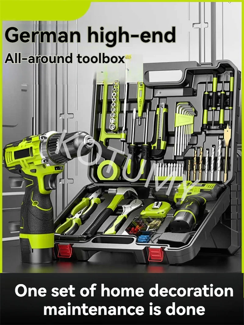 Home Mechanic Toolbox With Power Cordless Drill Hand Repair Tools Sets Combo Kits For Electrician