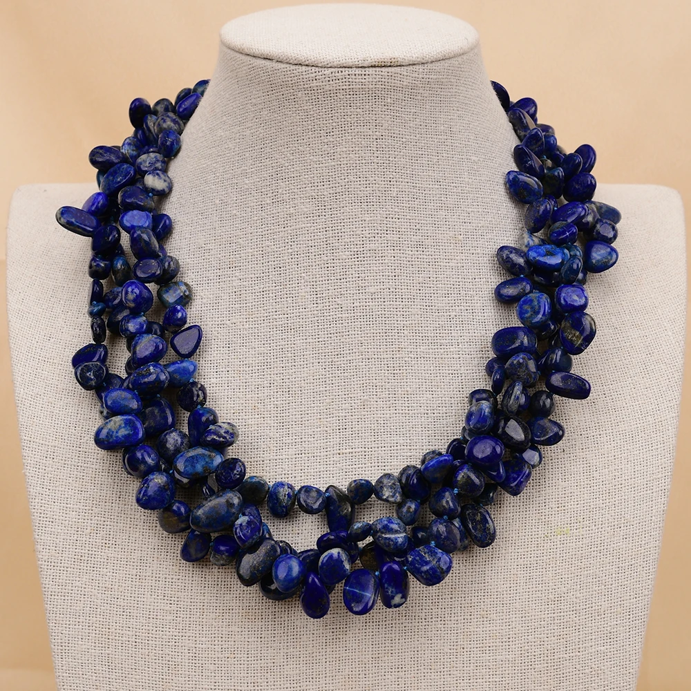 GG 18 ''4 rangées collier Lapis lazuli bleu naturel fermoir Lapis bijoux multi-brins