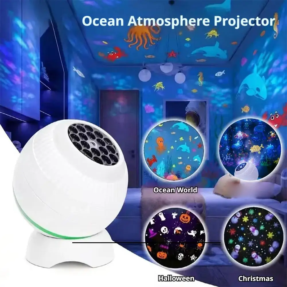 LED Projector Light 360 Rotating Dynamic Night Light Ocean Waves Christmas Ambient Lamp For Bedroom Party Decor