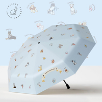 Cute Dog Foldable Umbrella Woman, UPF50+ UV Protection Sun Umbrella Windproof 8 Ribs, 210T Folding Umbrella Rain Waterproof