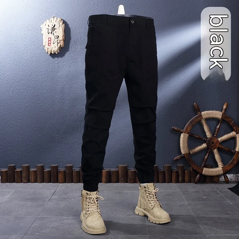 2024 New Outdoor Large Pocket Fashion Ankle-Tied Overalls Men\'s All-Match Mountaineering Men\'s Elastic Straight Casual Trousers