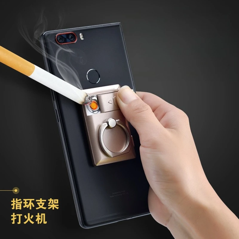 USB Charging Lighter Windproof Phone Holder Electronic Cigarette Lighter Gift Creative Ring Buckle