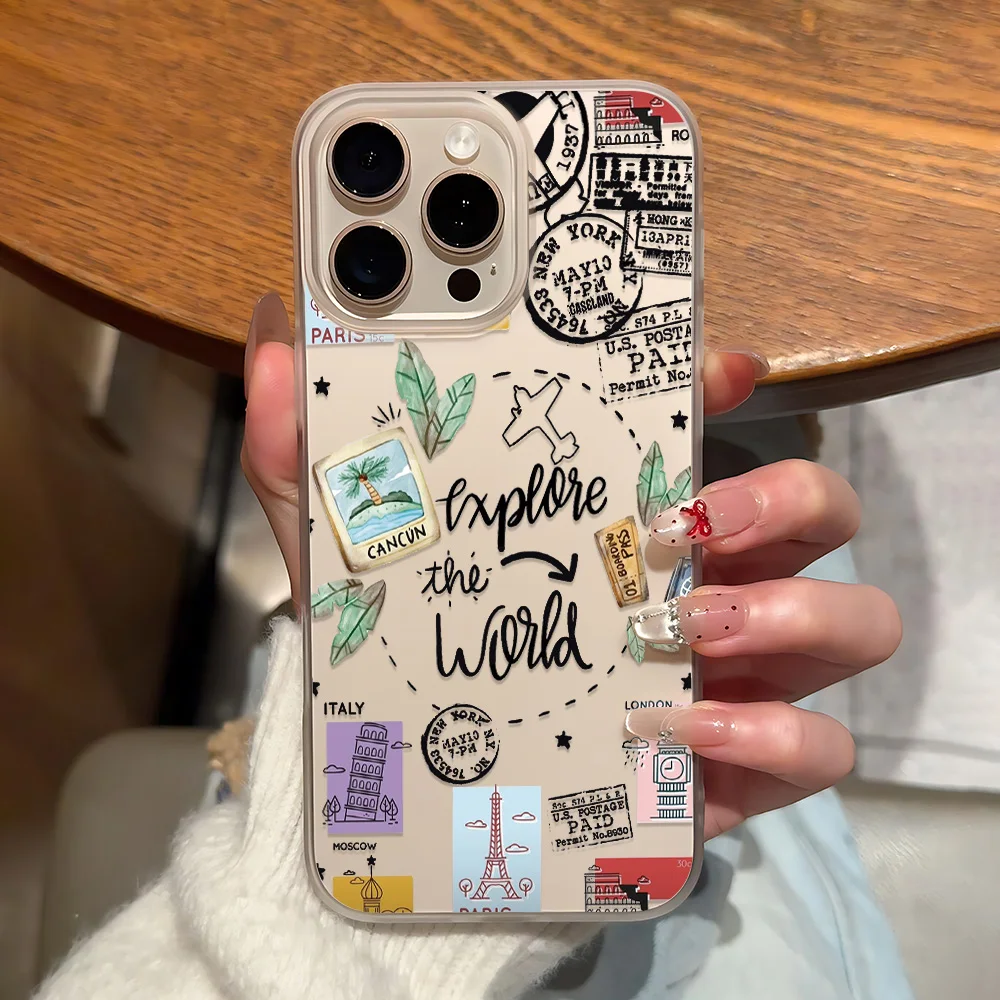 Weltreise-Design Handyhülle für iPhone 17 16 15 14 13 12 11 Pro Max Mini SE 7 8 Plus 17E Air Stoßfeste Weiche Transparente Schutzhülle – Detail 2