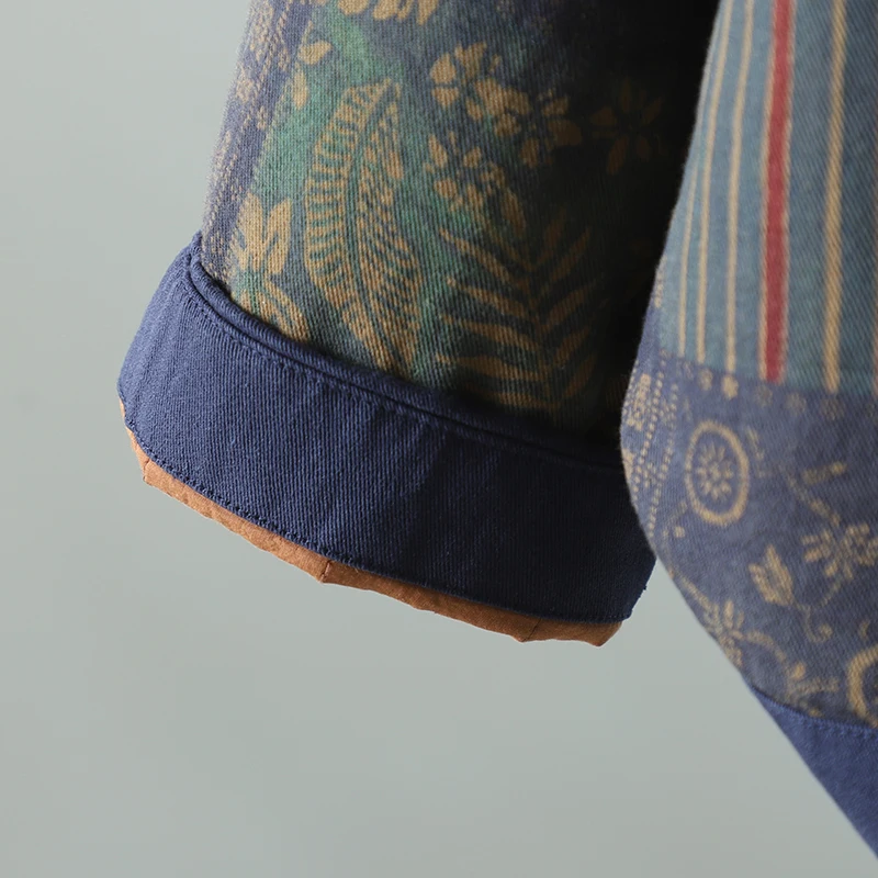 Herbst Winter Neue Sle Große Größe frauen Retro Künstlerische ort Lose Abnehmen Baumwolle Jaet Vintage Print Lange Sve Mantel