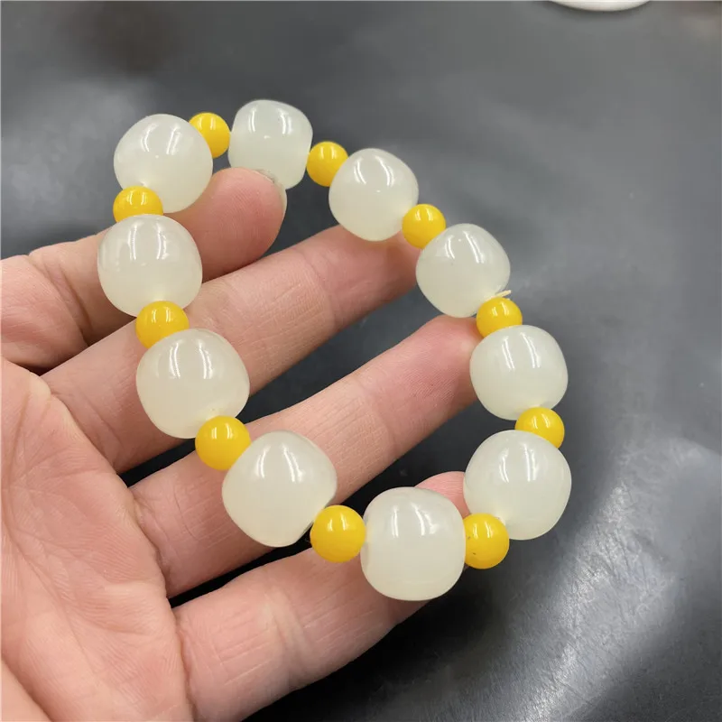 White Outer Material Imitation Gold Silk Jade Old-Style Abacus Bead Bracelet