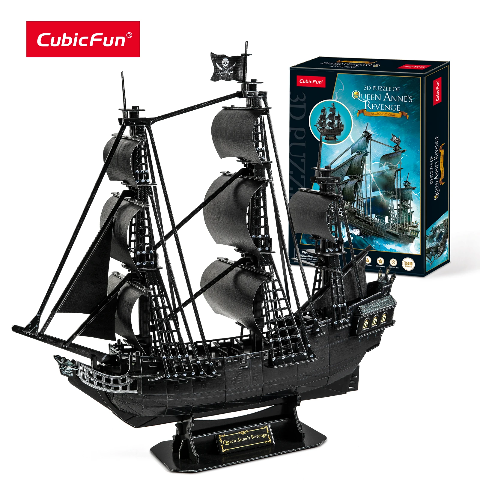 CubicFun – puzzle 3D de bateau de Pirate noir, modèle mis à niveau de la reine Anne, Kits de construction de voilier, jouets STEM pour adultes et enfants