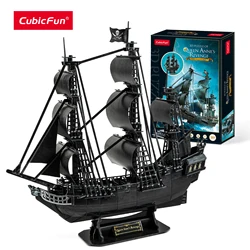 CubicFun 3D Puzzles Black Pirate Ship Model Upgrade Queen Anne's Revenge Sailboat Jigsaw Building Kits STEM Toys for Adults Kids