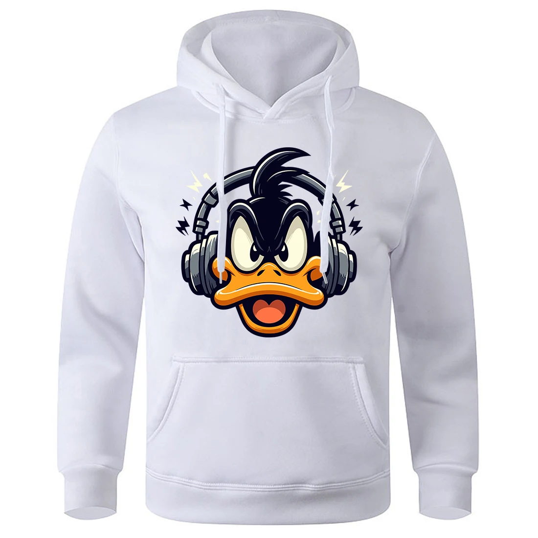 

Cartoon duck wearing headphones Hooded Men Fleece Warm big size Hoodies Fashion fur-liner Hoodie Fashion Casual S-XXL Tops