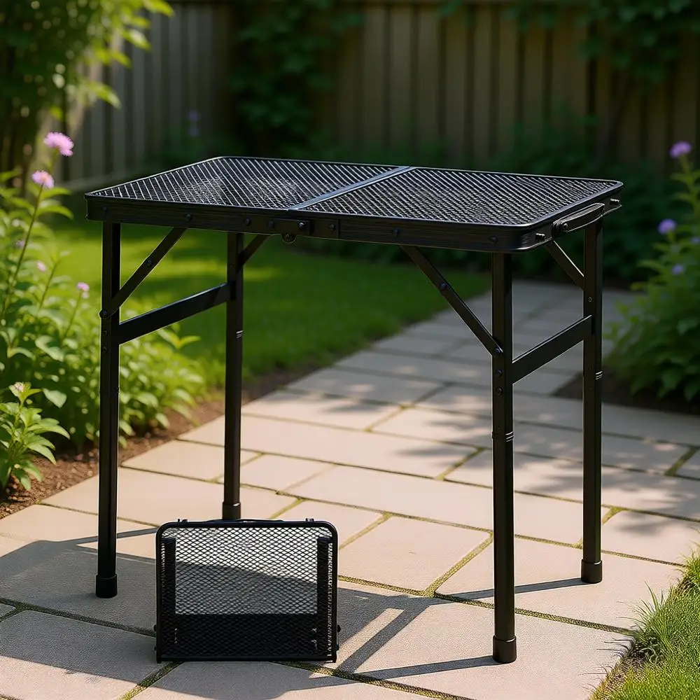 

Portable Folding Grill Table with Mesh Top, Lightweight and Adjustable Height for Outdoor Cooking, Camping, BBQ, and Picnics - 2
