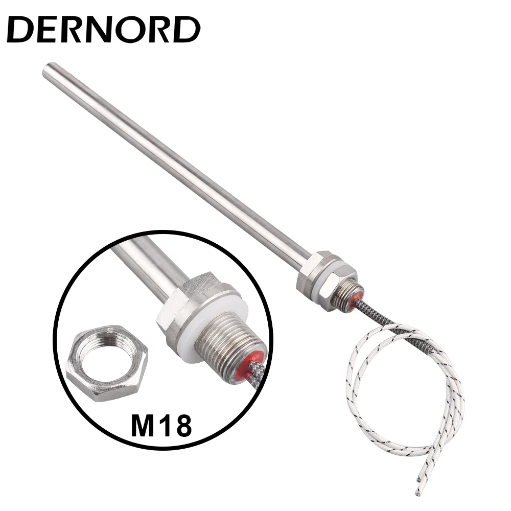 DERNORD Electric Cartridge Heater  SUS304 M18 Thread  220V 250W/350W/450W/550W/650W  Immersion Heating Rod Element with Nut