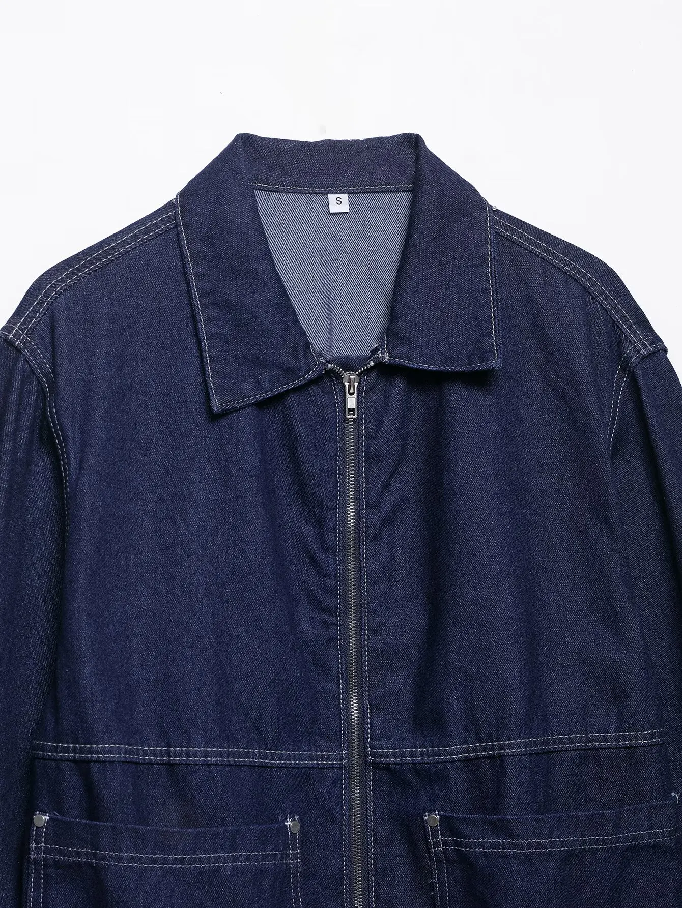 2025 DONNA Moda Stile Europeo e Americano Autunno Nuova Manica Arricciata Denim Top Chic Risvolto Cerniera Cappotto Allentato Tuta Sportiva Mujer