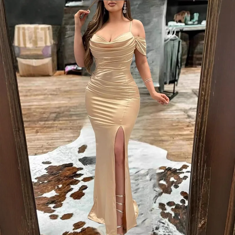 Robe de Banquet d'été Sexy, coupe basse, taille haute, mode élégante, portefeuille, hanches fendues, luxe, sans manches, ajourée, robe de soirée