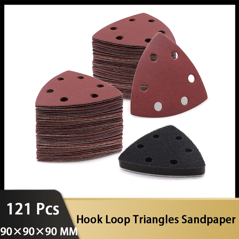 

90×90×90MM Hook and Loop Triangles Sandpaper Assorted Grit 40-320 6 Holes for Delta Sander Triangle Sanding Sheet Set for Polish